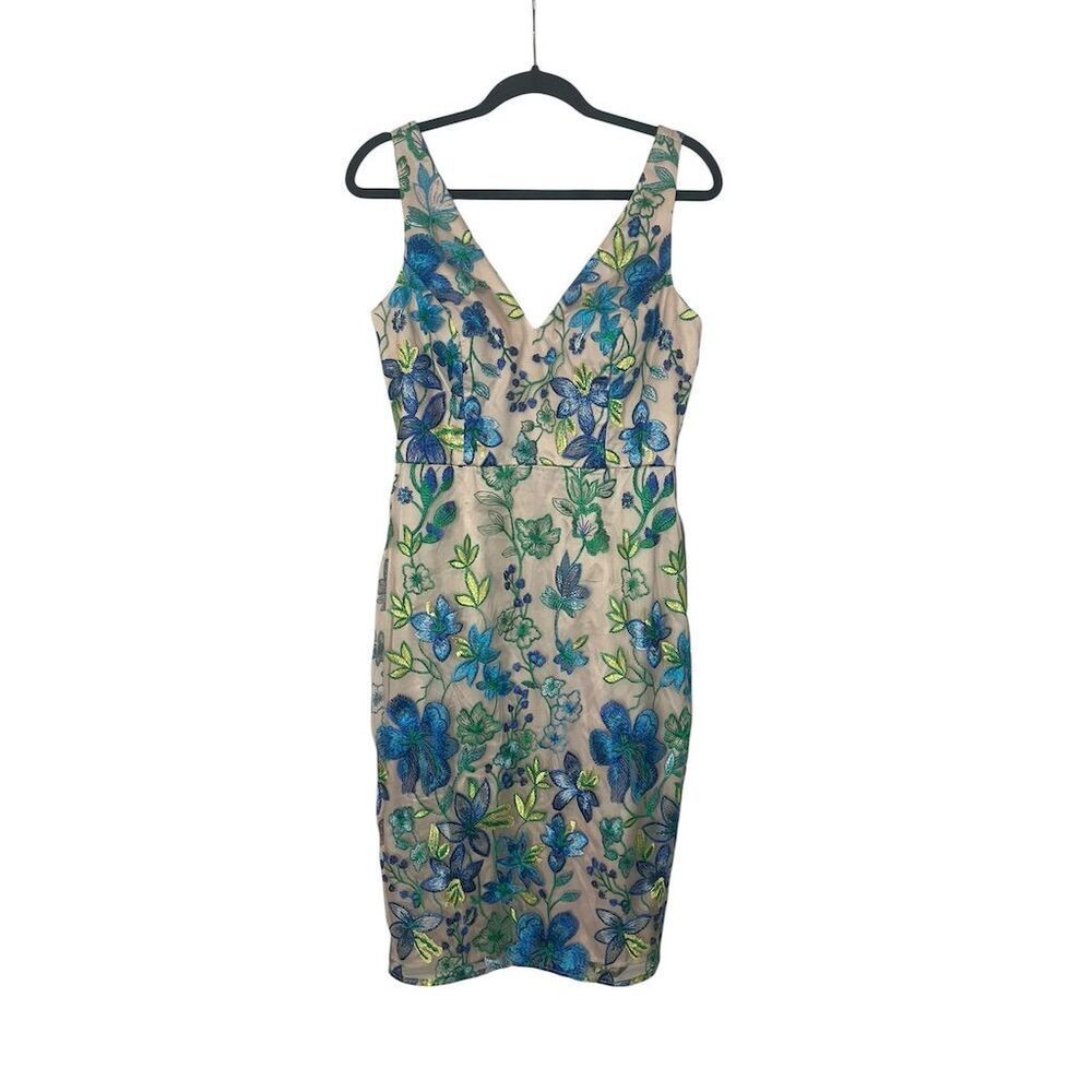 NWT ELIZA J STUNNING EMBROIDERED FLORAL V-NECK COCKTAIL DRESS WOMENS SIZE 6‎